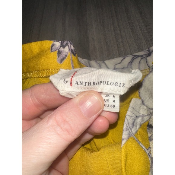 Z1 Anthropologie Mosier Yellow Floral Tiered Maxi Skirt Chiffon Boho Size 4 - Picture 5 of 12
